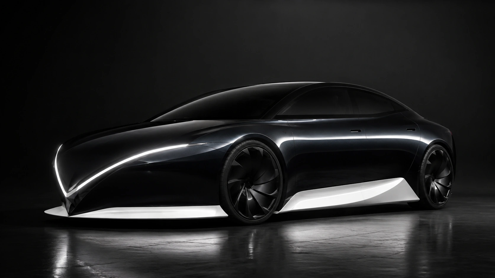 Razorbill One electric sedan, three-quarter front view
